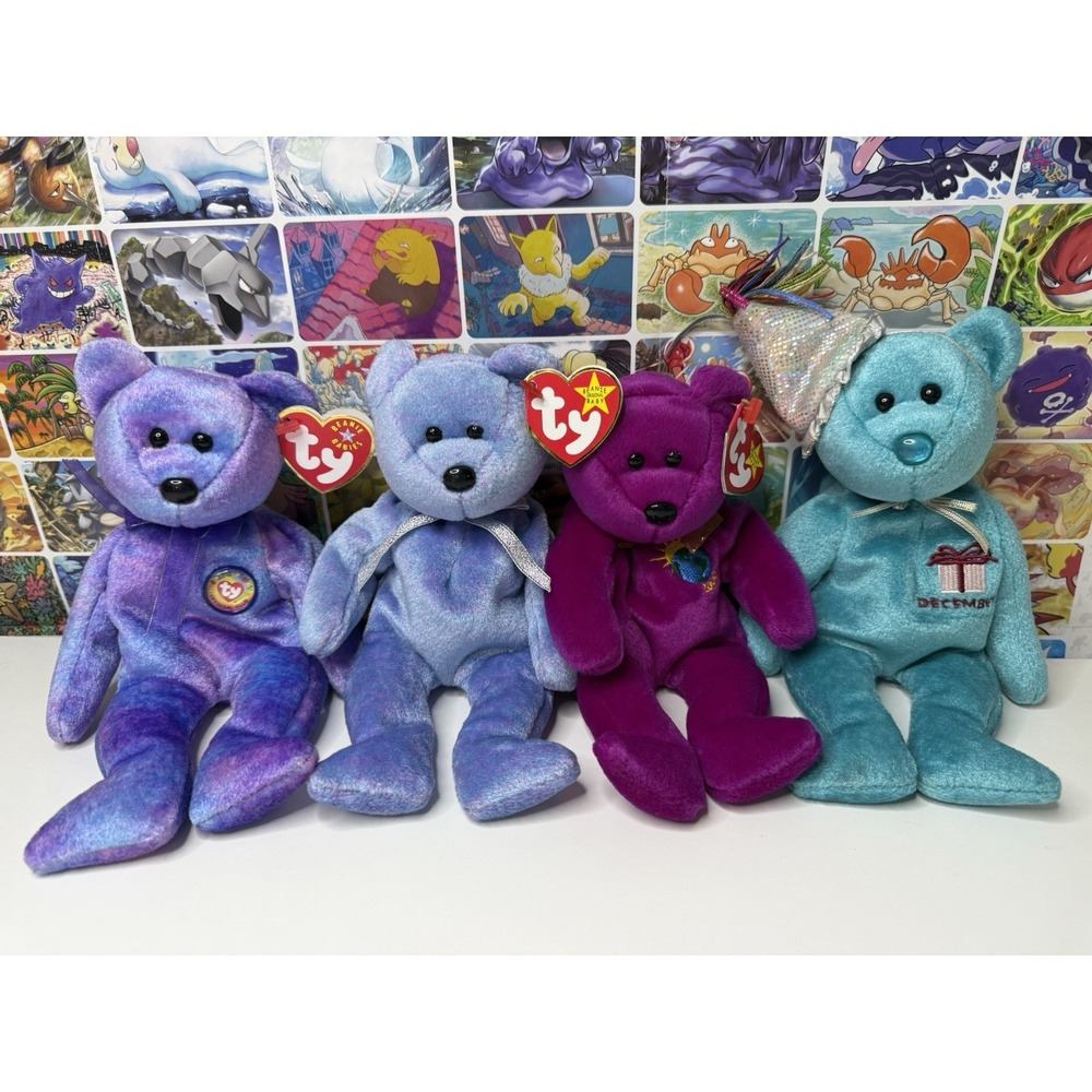 TY Beanie Babies Bear Lot of 4 Millennium Clubby 2 Clubby 4 December 9"